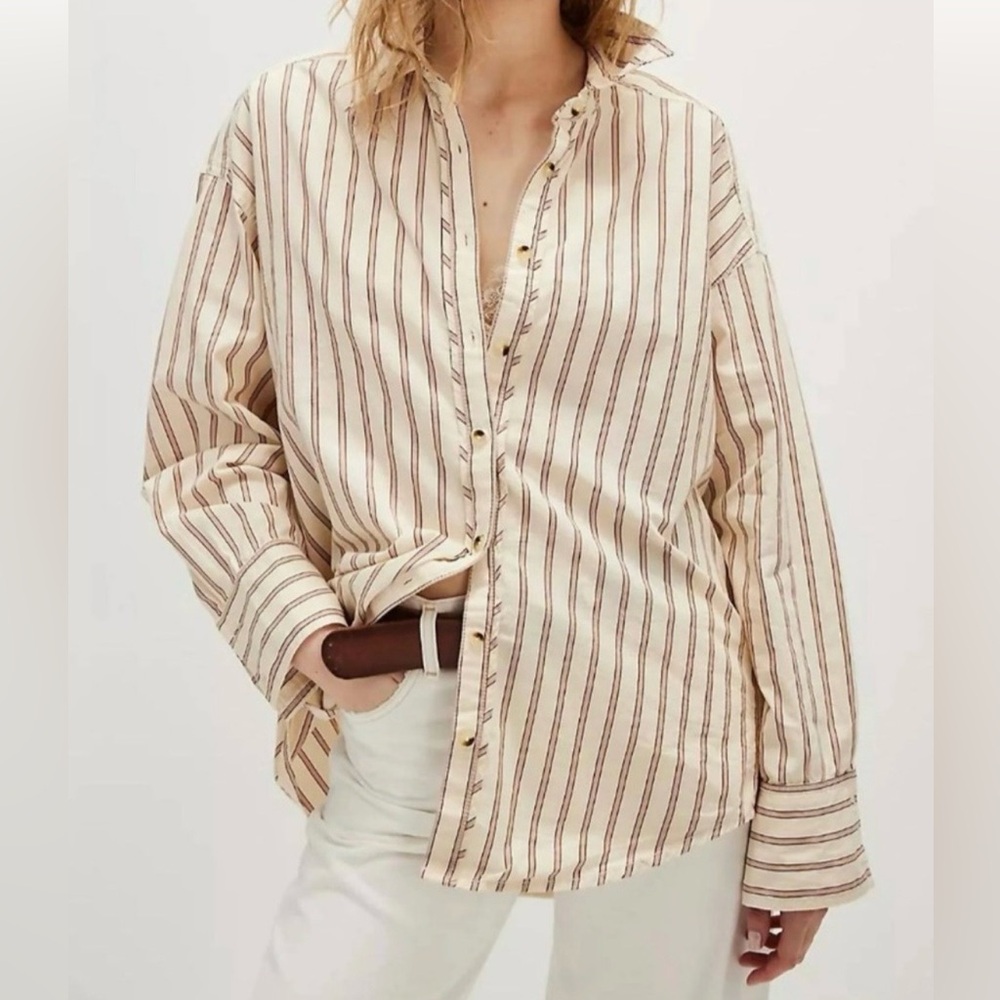 Free people Varsity vibes striped button down shirt size large